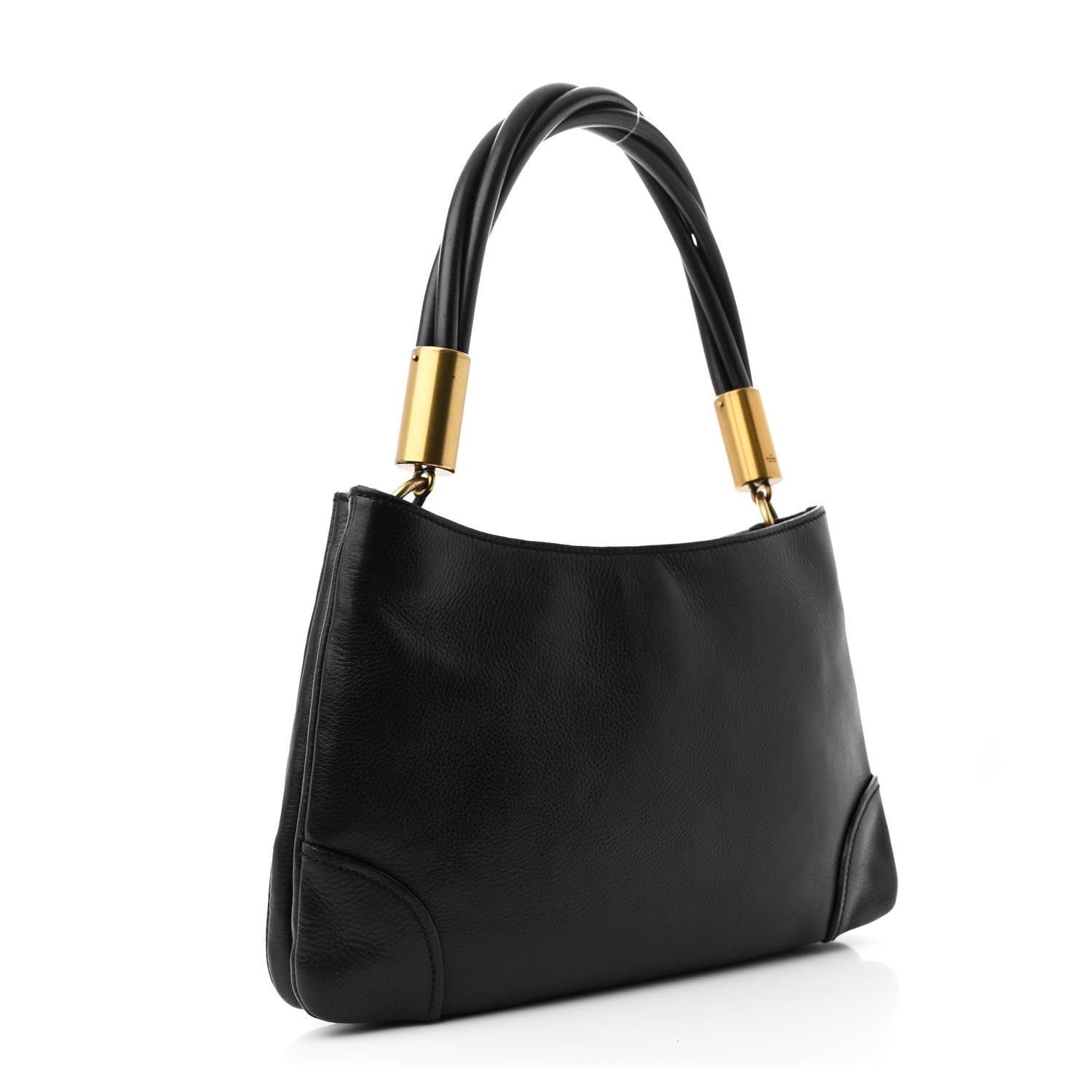 Pebbled Calfskin Drawstring Shoulder Bag Black