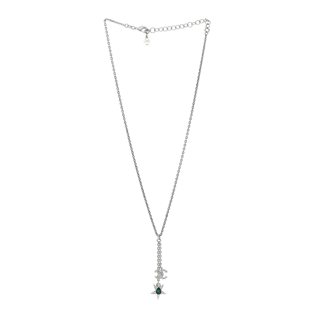 Crystal CC Star Drop Necklace Silver Green