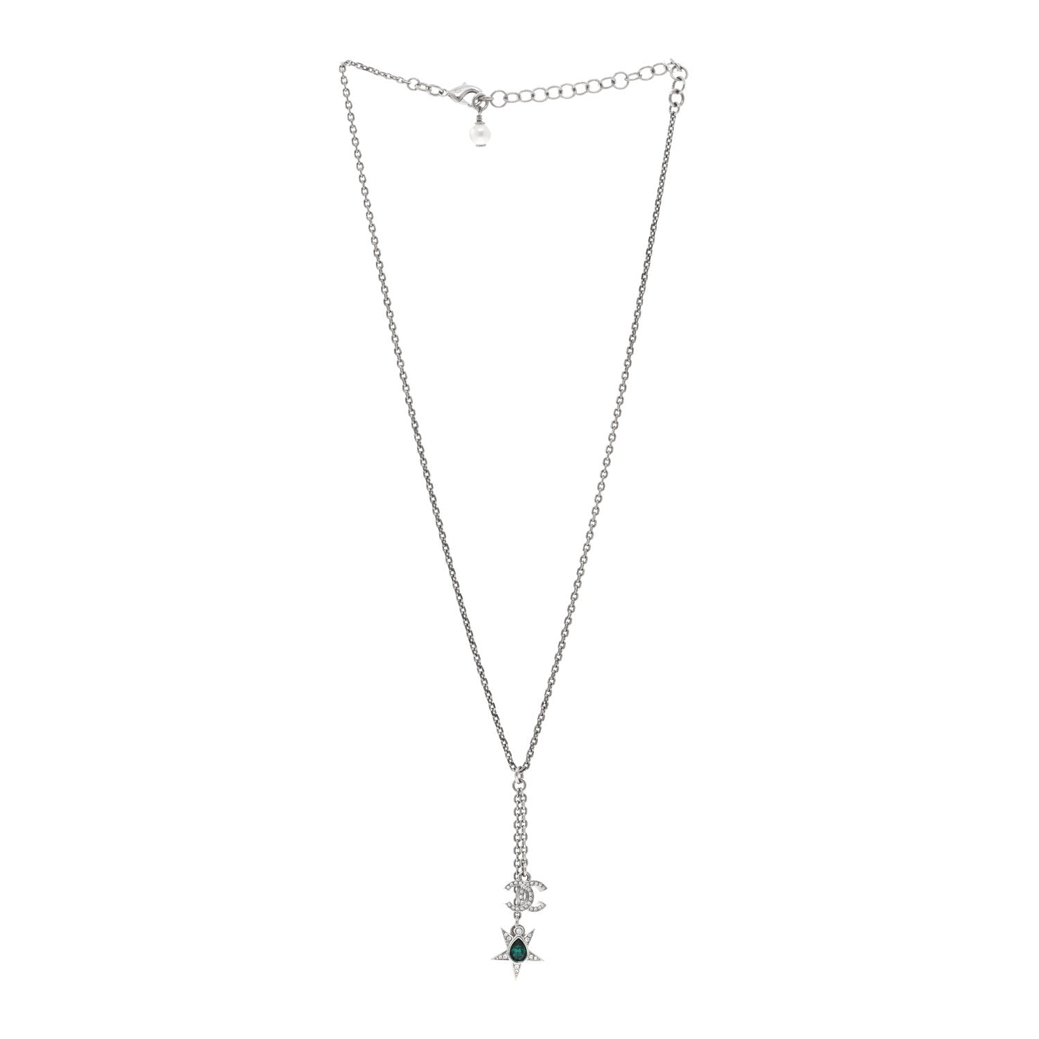 Crystal CC Star Drop Necklace Silver Green