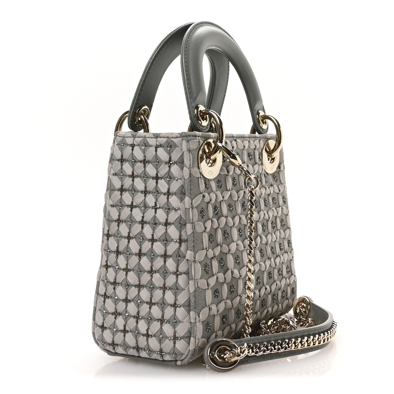 Suede Beaded Ribbon Mini Lady Dior Grey