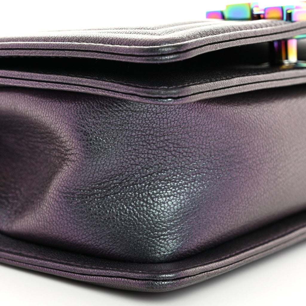 Iridescent Goatskin Quilted Small Boy Flap Purple