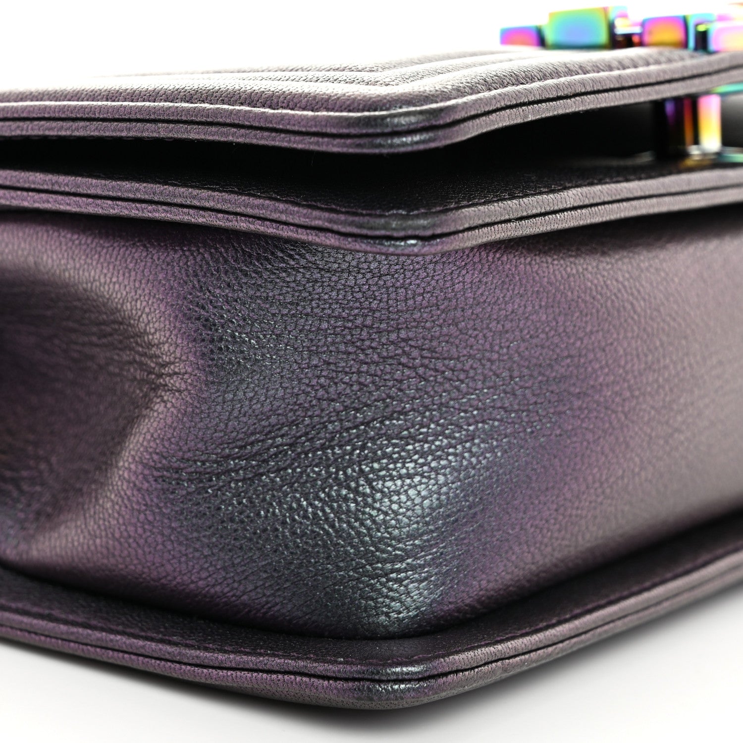 Iridescent Goatskin Quilted Small Boy Flap Purple