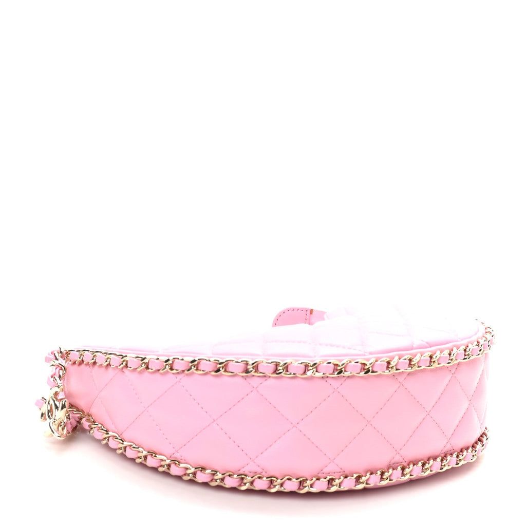 Lambskin Quilted Small Hobo Bag Pink