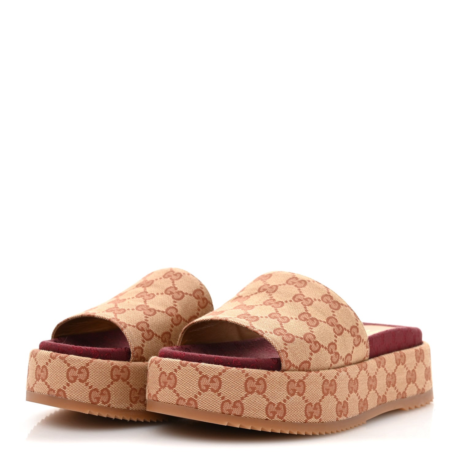 Canvas GG Monogram Angelina Platform Slide Sandals 40 Beige Ruggine