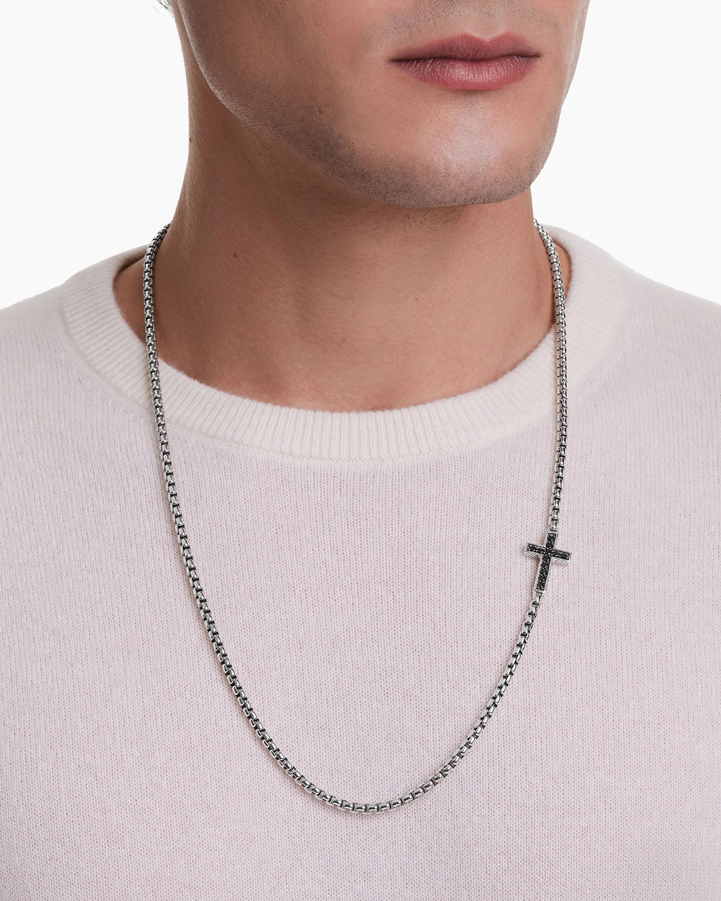 DAVID YURMAN STREAMLINE® CROSS STATION STERLING SILVER BLACK DIAMONDS NECKLACE
