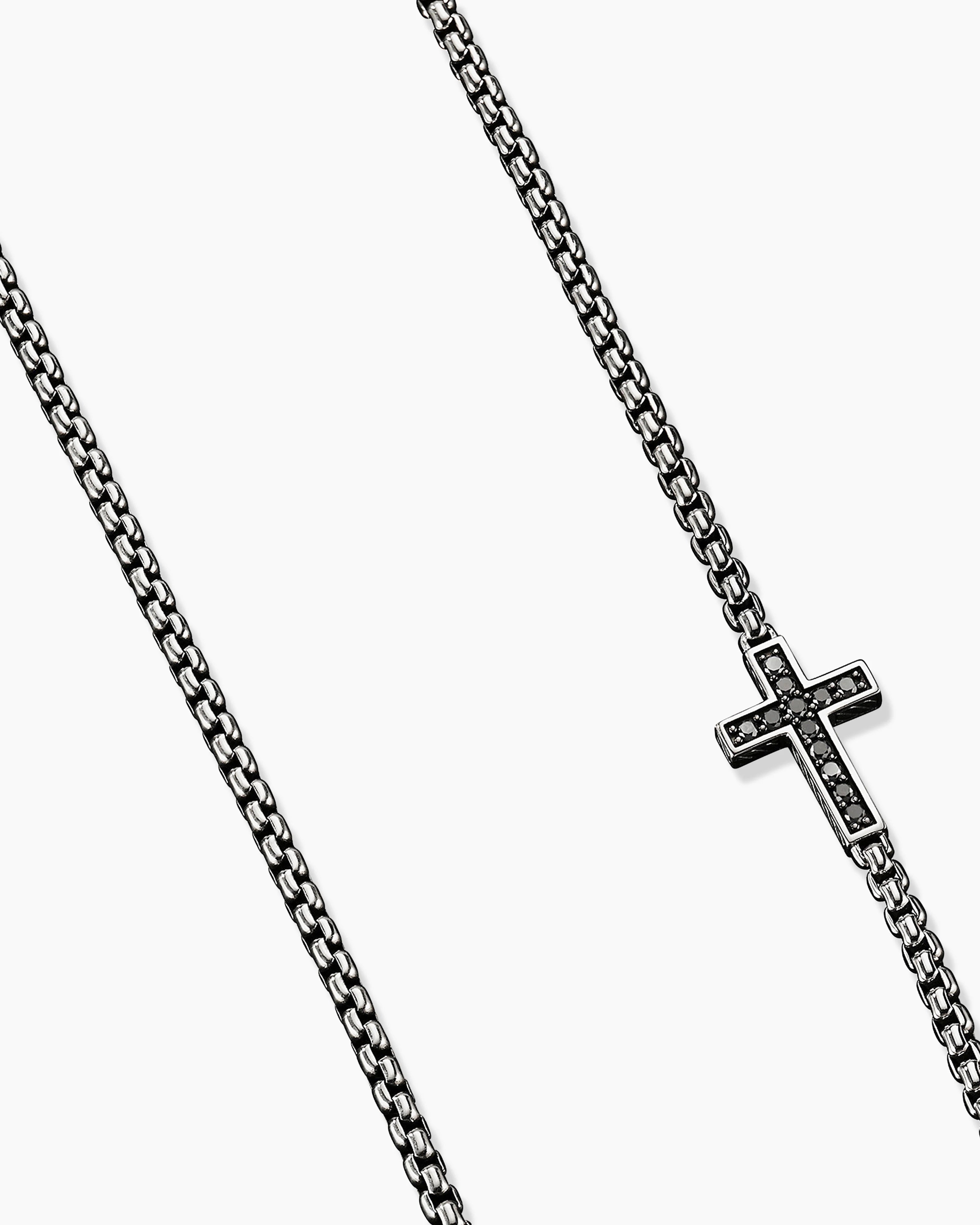 DAVID YURMAN STREAMLINE® CROSS STATION STERLING SILVER BLACK DIAMONDS NECKLACE