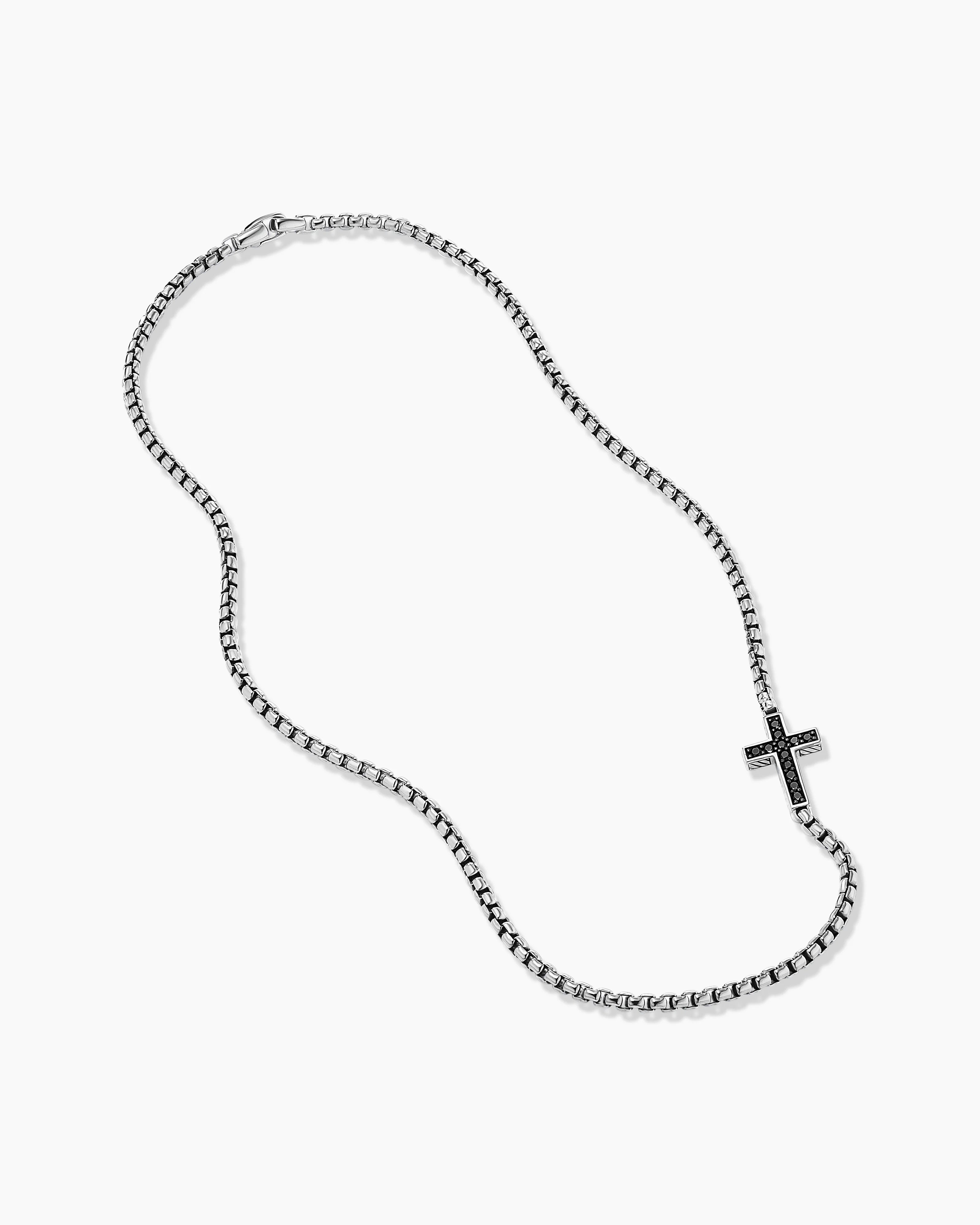 DAVID YURMAN STREAMLINE® CROSS STATION STERLING SILVER BLACK DIAMONDS NECKLACE