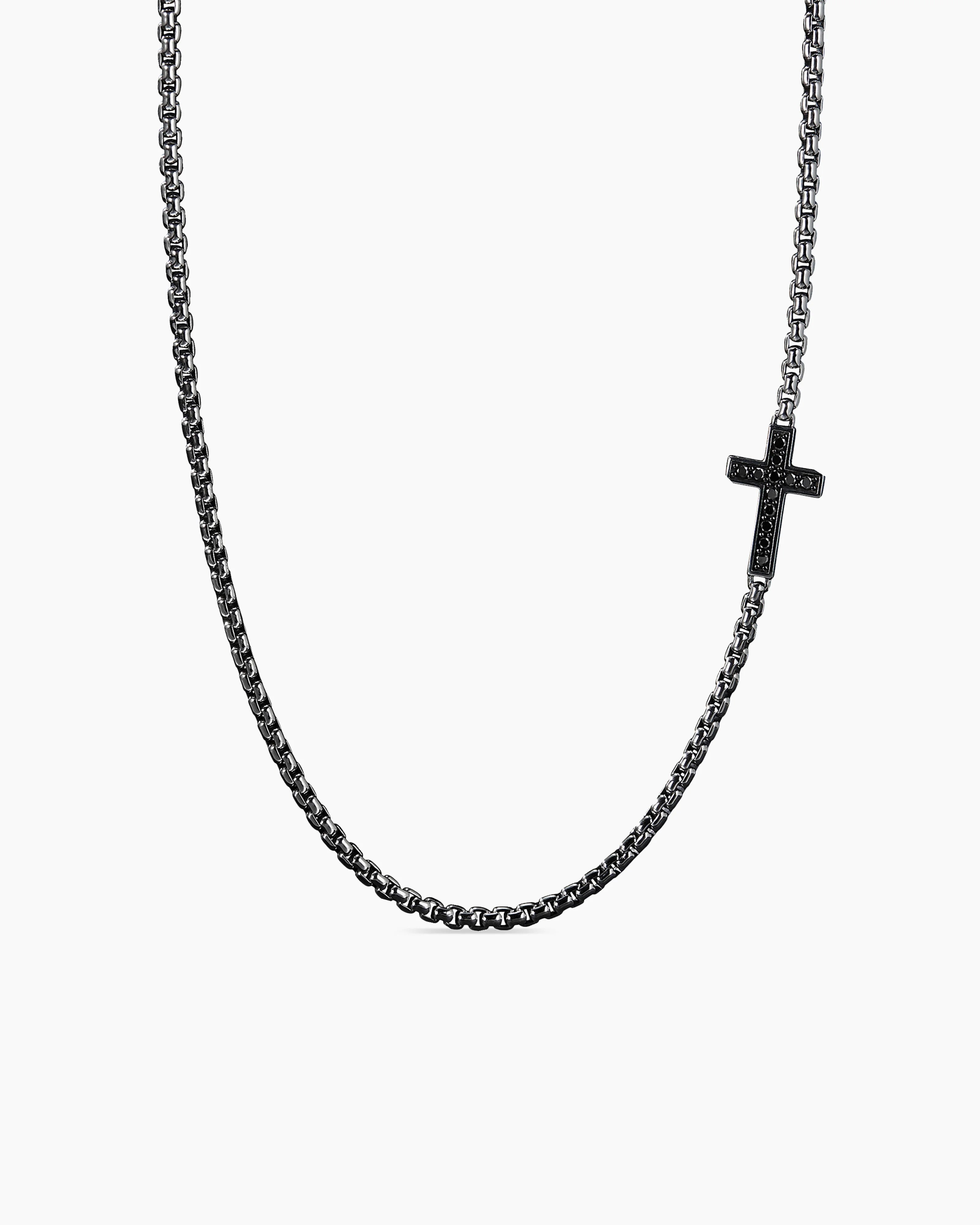DAVID YURMAN STREAMLINE® CROSS STATION STERLING SILVER BLACK DIAMONDS NECKLACE