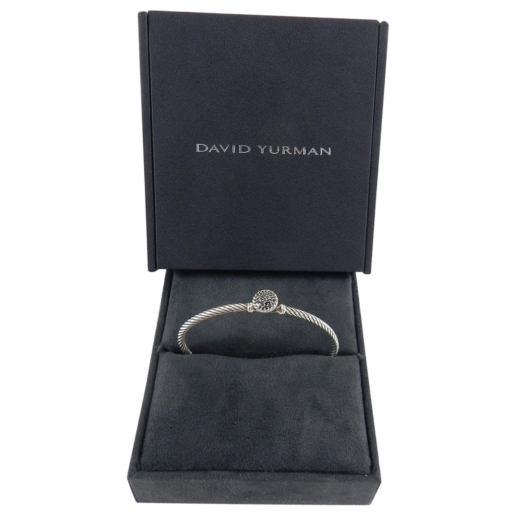David Yurman 3mm Sterling Cable Bracelet with Black Diamond