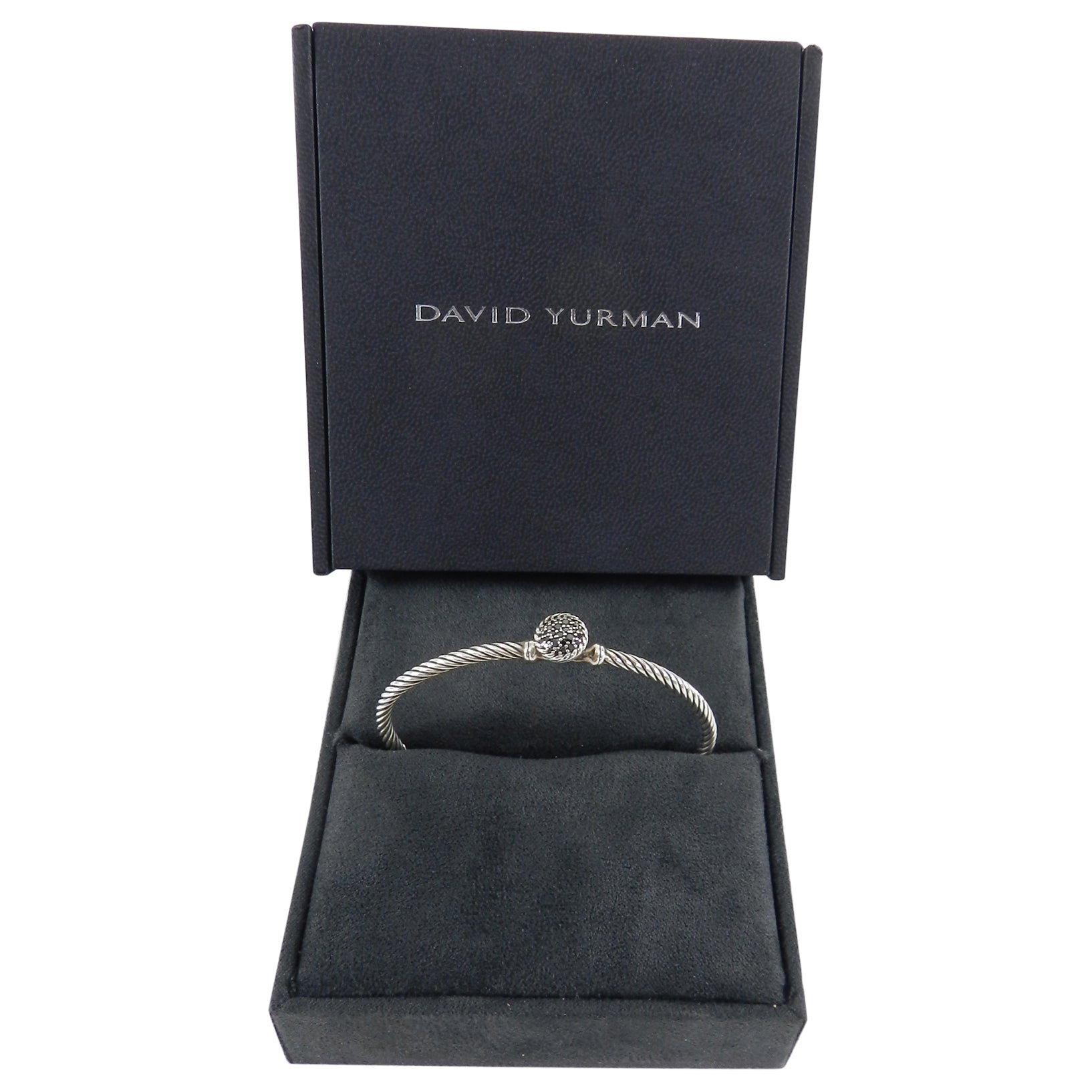 David Yurman 3mm Sterling Cable Bracelet with Black Diamond