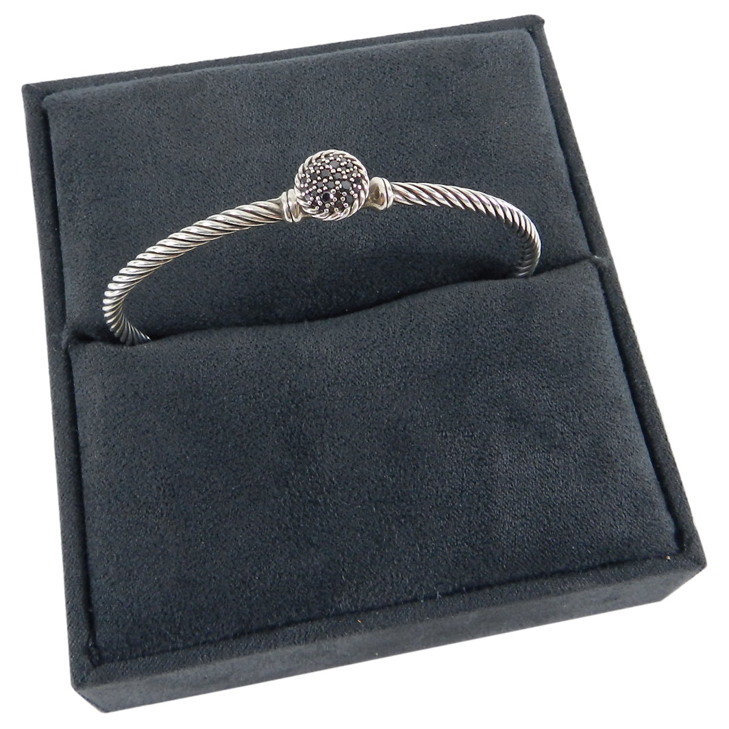 David Yurman 3mm Sterling Cable Bracelet with Black Diamond