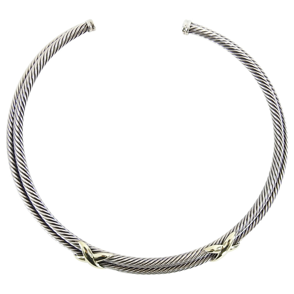 David Yurman Sterling Double Cable 14k Gold X Choker Necklace