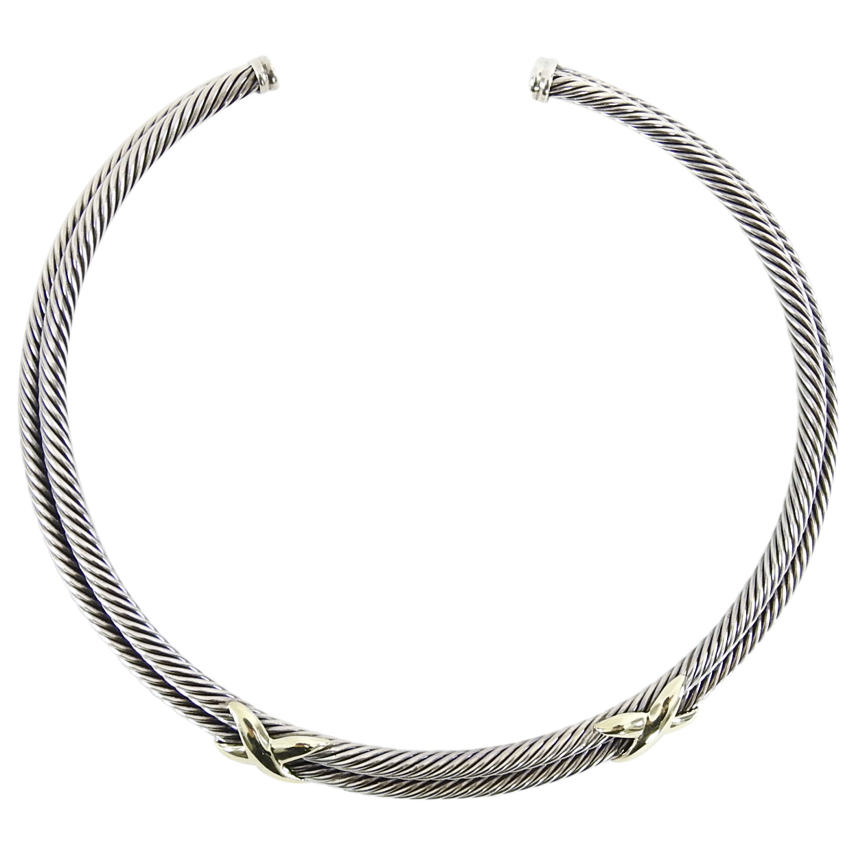 David Yurman Sterling Double Cable 14k Gold X Choker Necklace