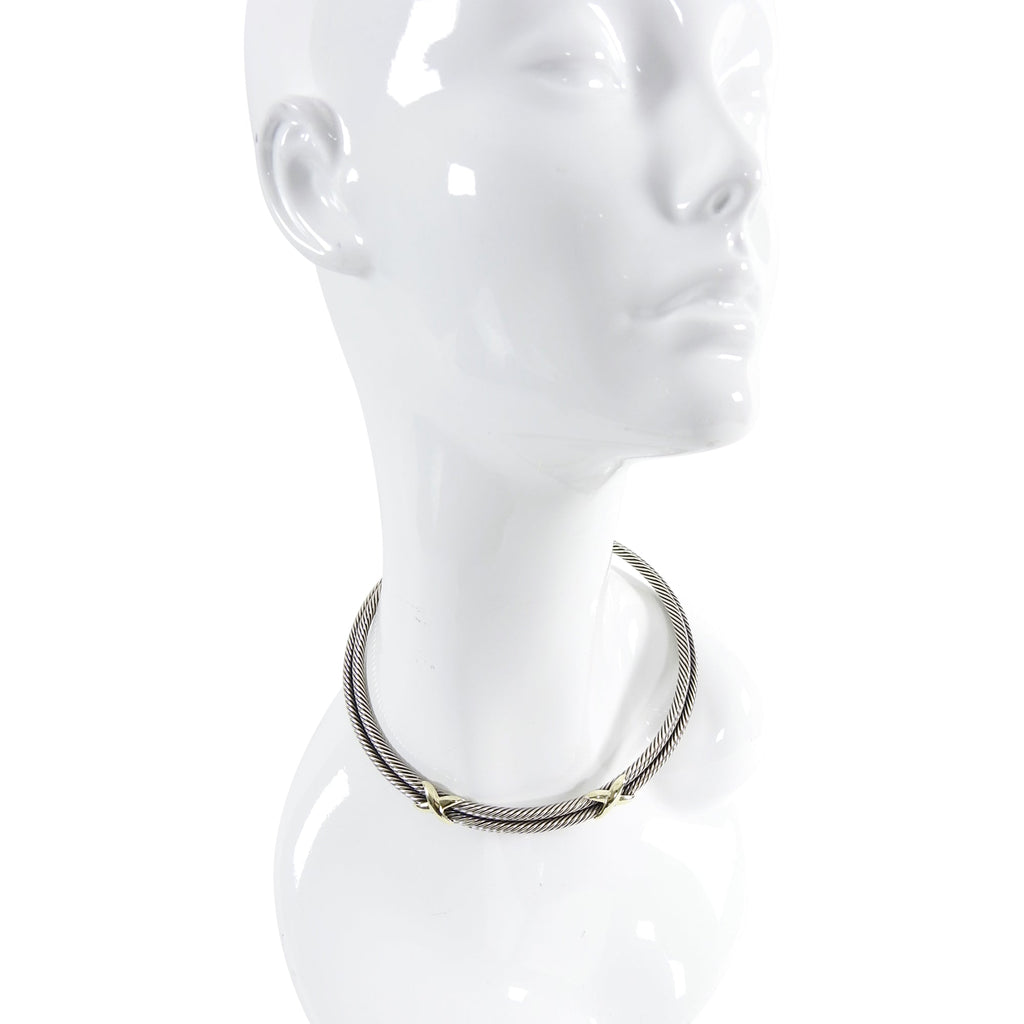 David Yurman Sterling Double Cable 14k Gold X Choker Necklace