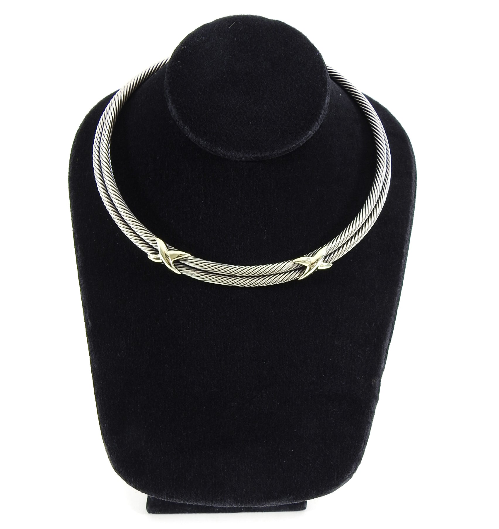 David Yurman Sterling Double Cable 14k Gold X Choker Necklace