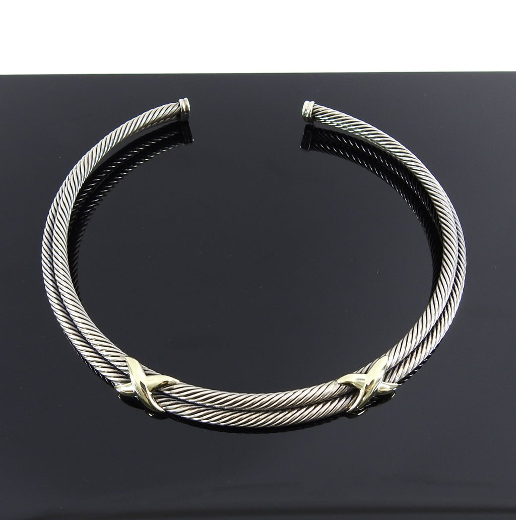David Yurman Sterling Double Cable 14k Gold X Choker Necklace
