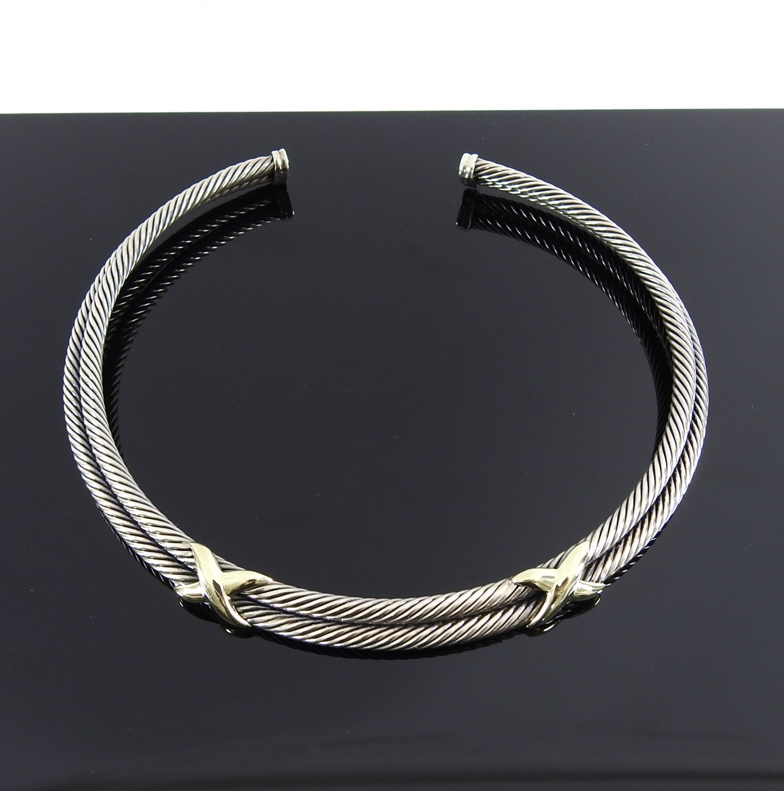 David Yurman Sterling Double Cable 14k Gold X Choker Necklace