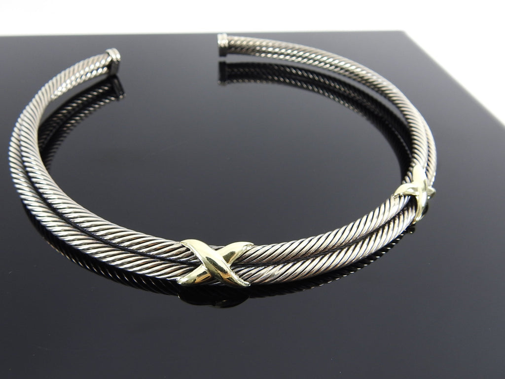 David Yurman Sterling Double Cable 14k Gold X Choker Necklace
