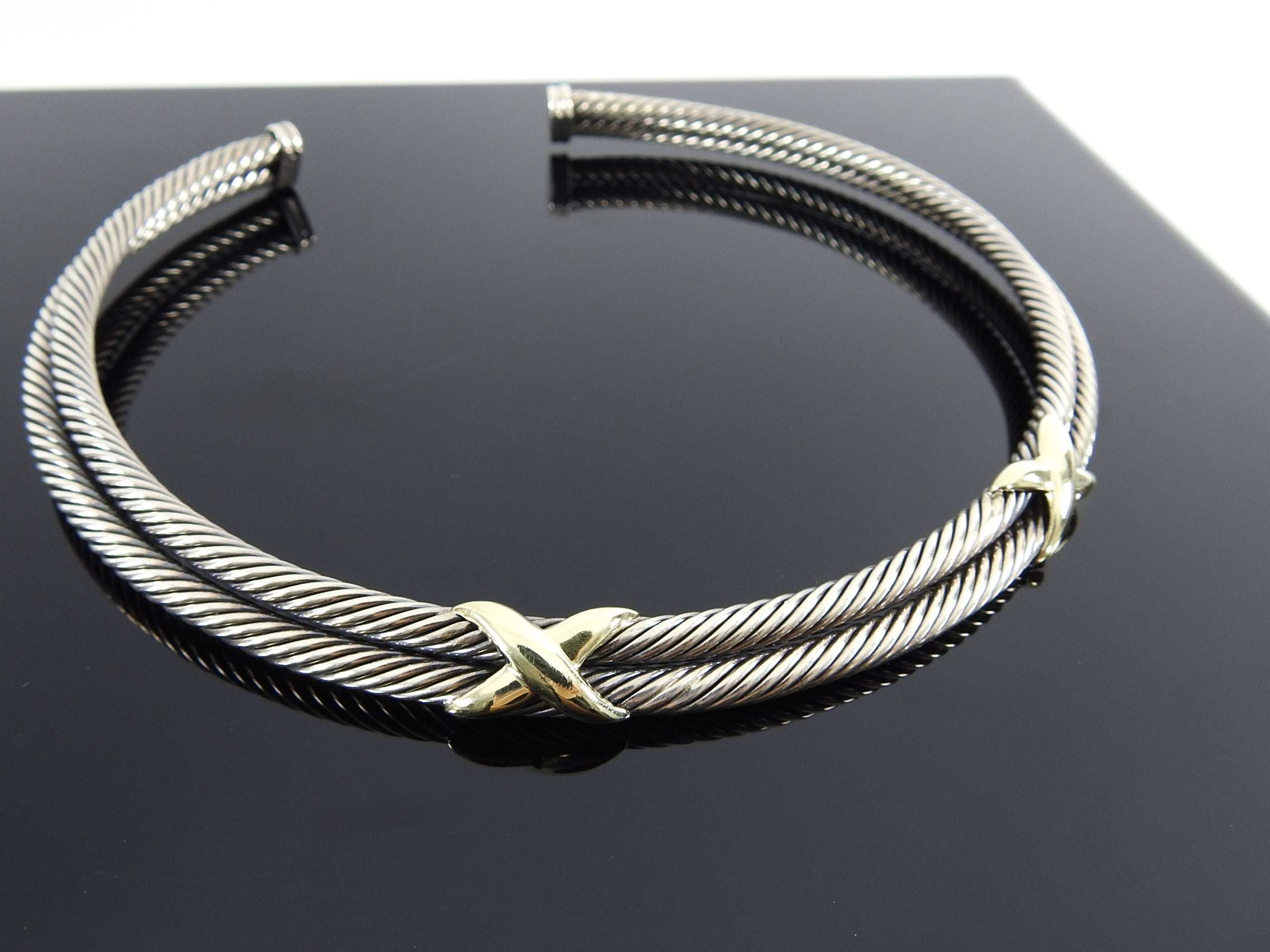 David Yurman Sterling Double Cable 14k Gold X Choker Necklace
