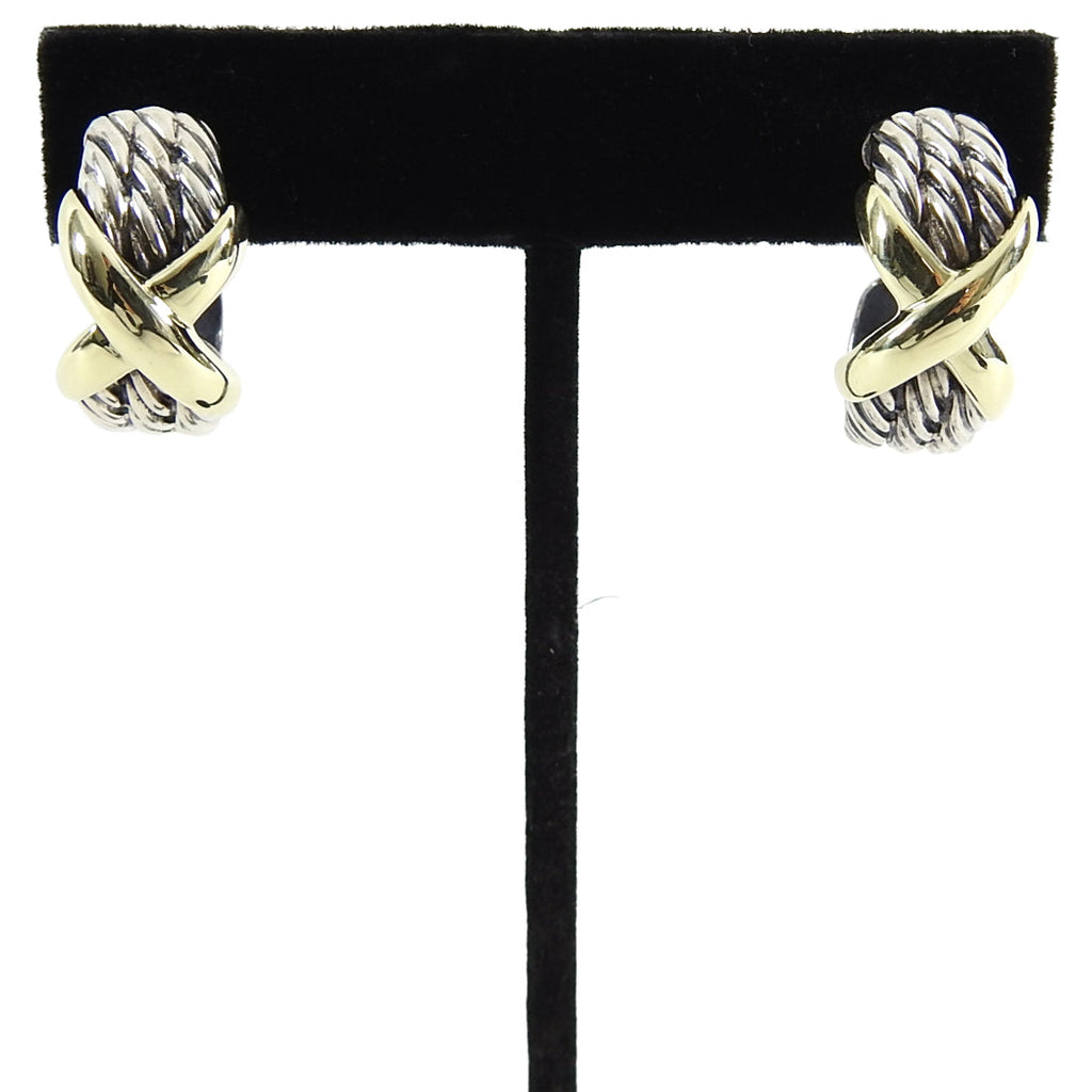 David Yurman Sterling Cable 14k Gold X Earrings