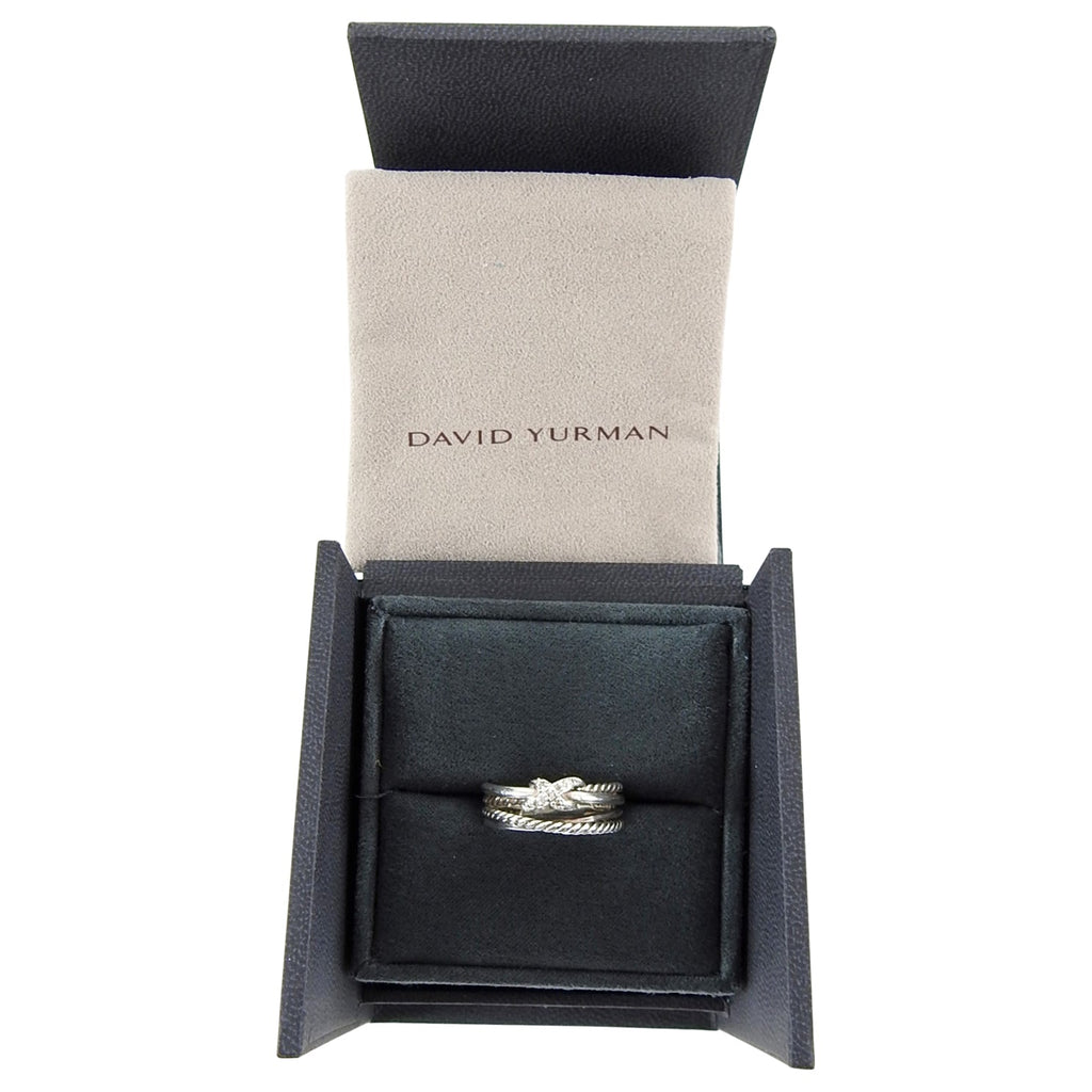 David Yurman Sterling Cable X Stacked Diamond Ring - 7