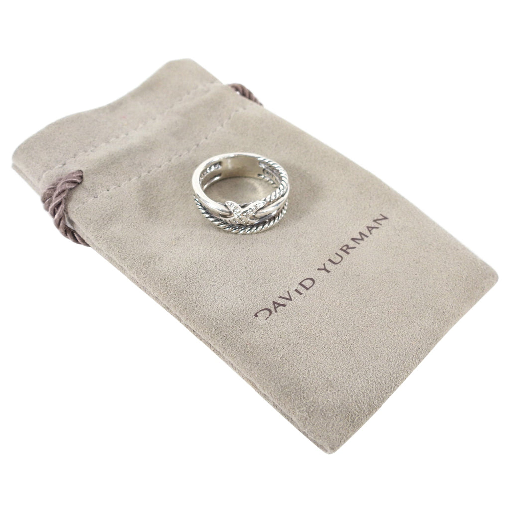 David Yurman Sterling Silver Diamond Cable X Ring - 6