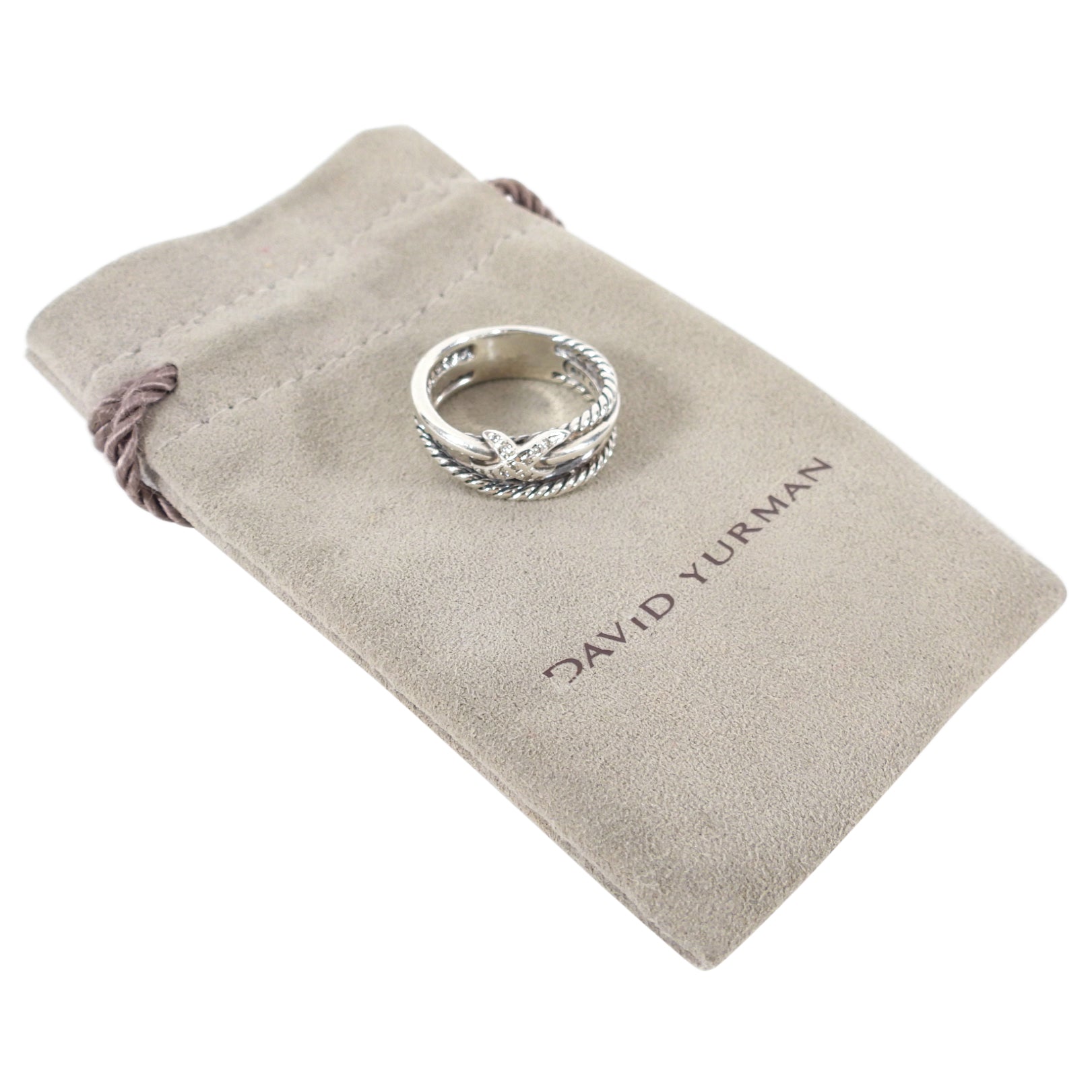 David Yurman Sterling Silver Diamond Cable X Ring - 6