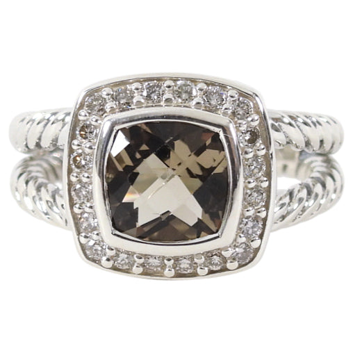 David Yurman Petite Albion Sterling Diamond Smoky Topaz Ring - 4.5