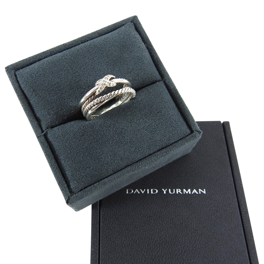 David Yurman Sterling Cable X Stacked Diamond Ring - 7