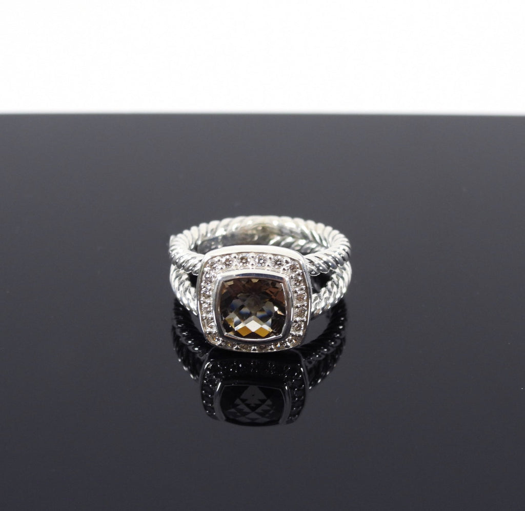 David Yurman Petite Albion Sterling Diamond Smoky Topaz Ring - 4.5
