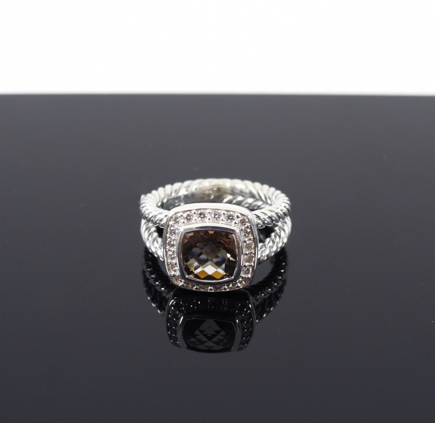 David Yurman Petite Albion Sterling Diamond Smoky Topaz Ring - 4.5