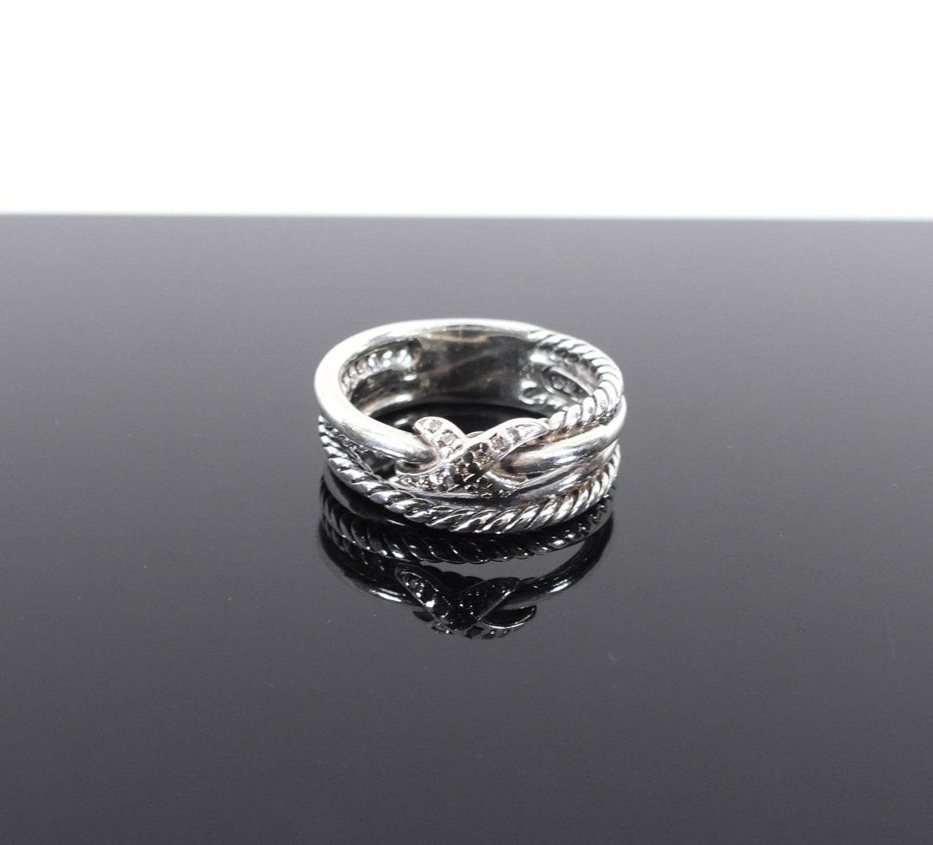 David Yurman Sterling Silver Diamond Cable X Ring - 6