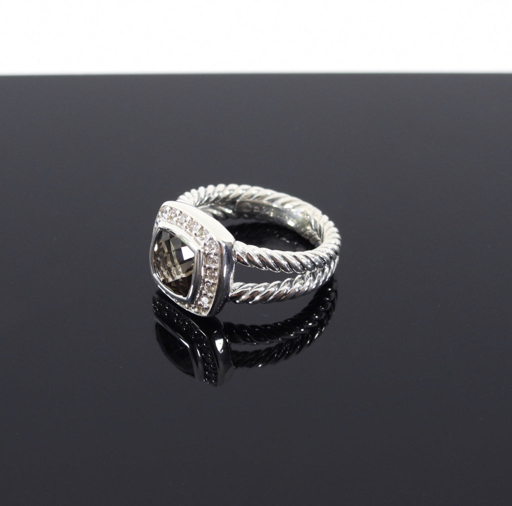 David Yurman Petite Albion Sterling Diamond Smoky Topaz Ring - 4.5