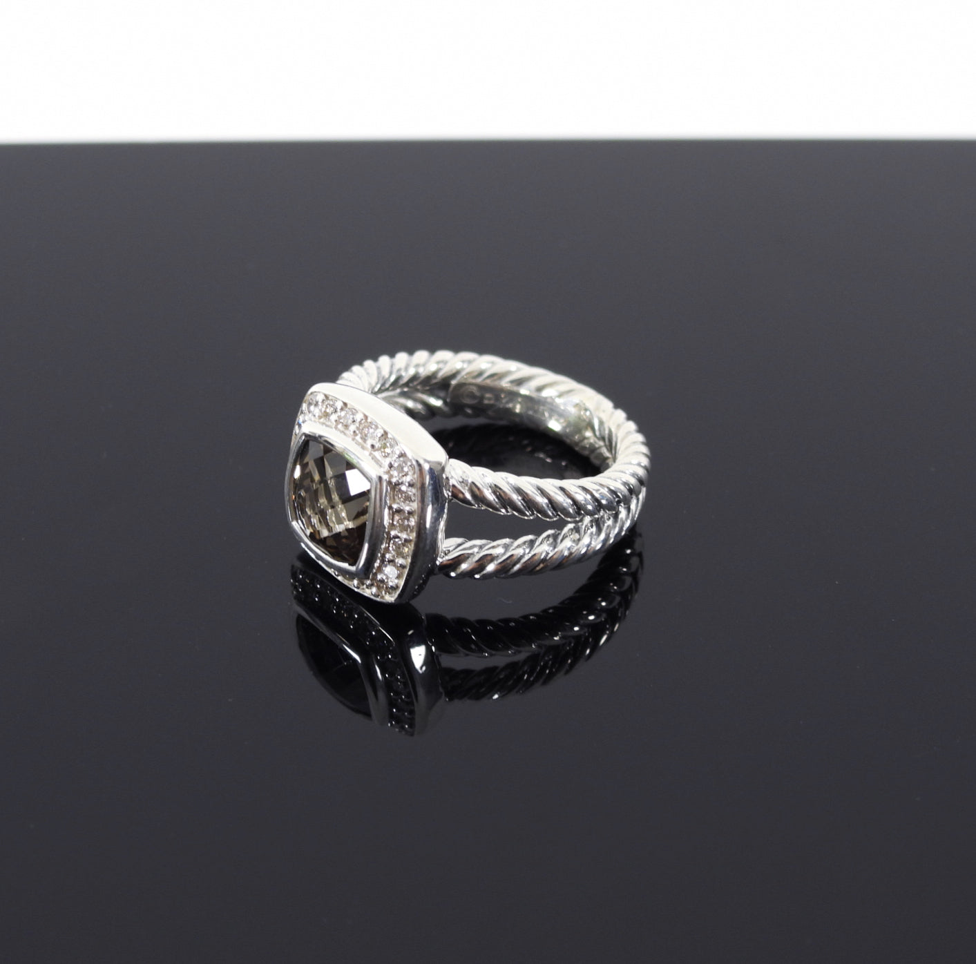 David Yurman Petite Albion Sterling Diamond Smoky Topaz Ring - 4.5