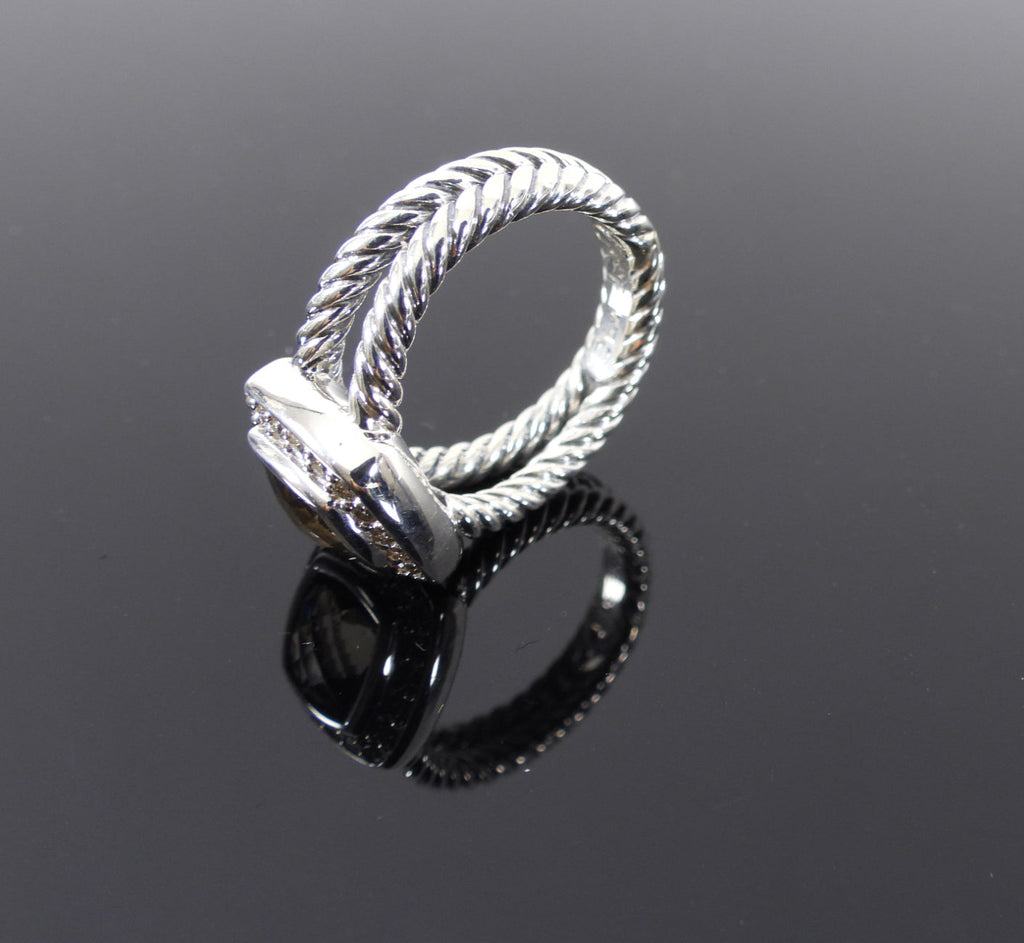 David Yurman Petite Albion Sterling Diamond Smoky Topaz Ring - 4.5