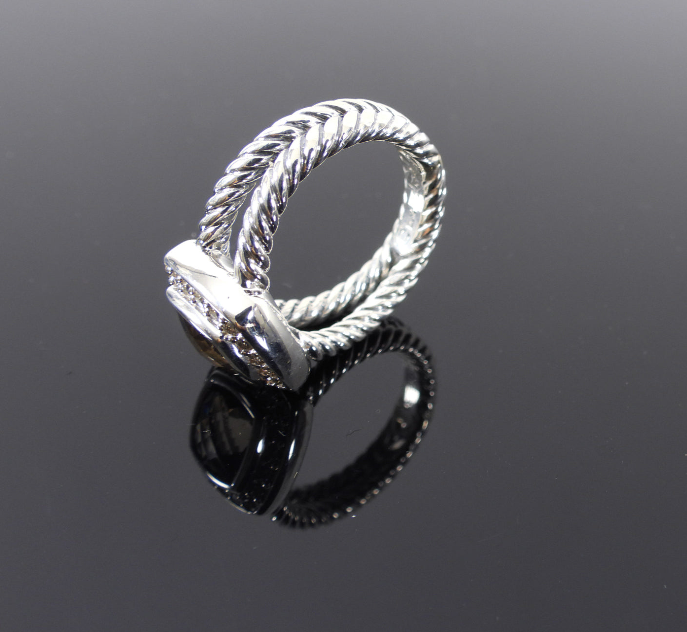 David Yurman Petite Albion Sterling Diamond Smoky Topaz Ring - 4.5