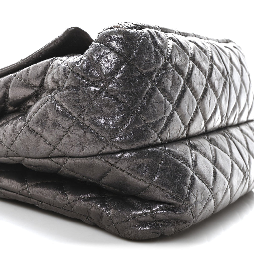 Metallic Aged Calfskin Quilted Reissue 2.55 Accordion Flap Dark Silver