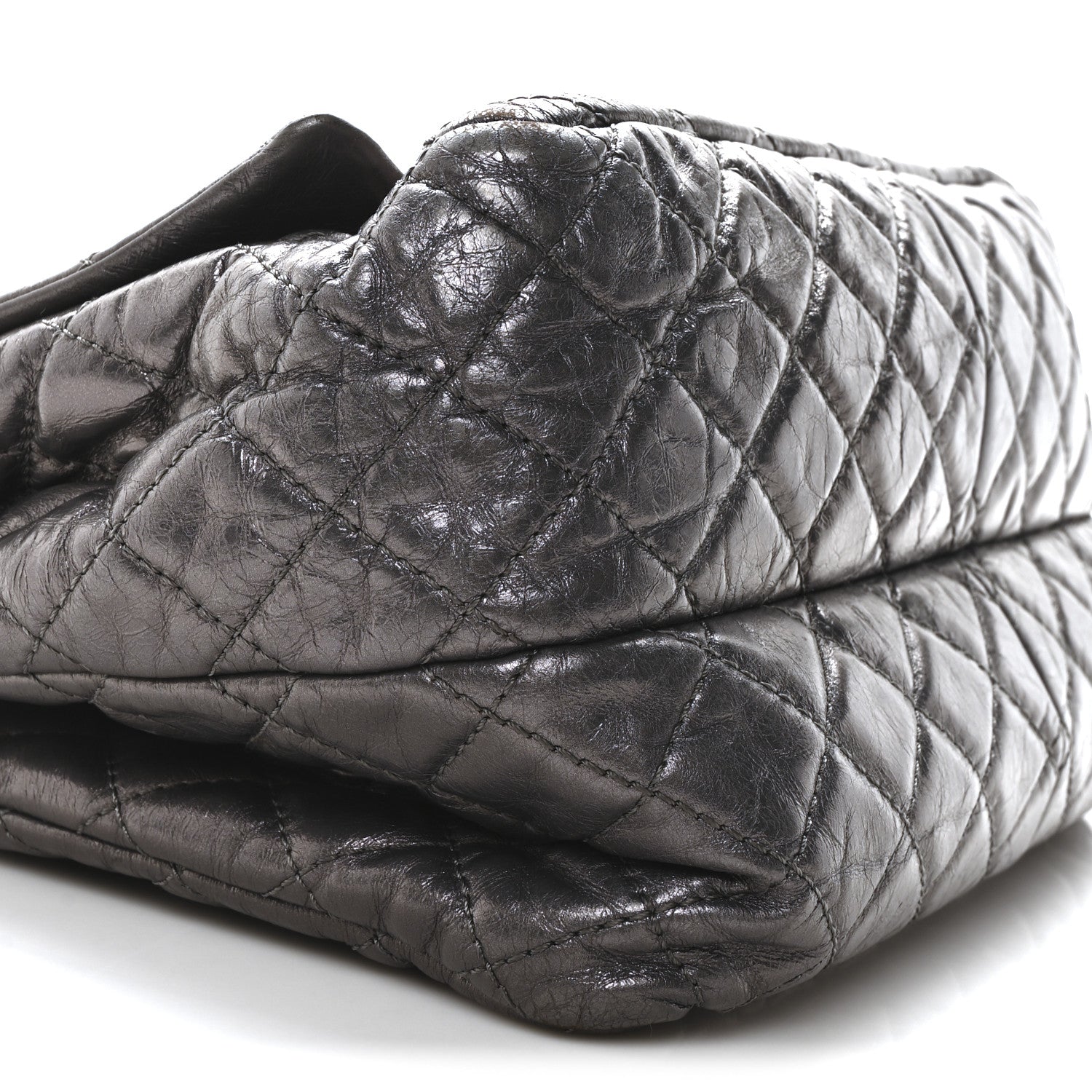 Metallic Aged Calfskin Quilted Reissue 2.55 Accordion Flap Dark Silver
