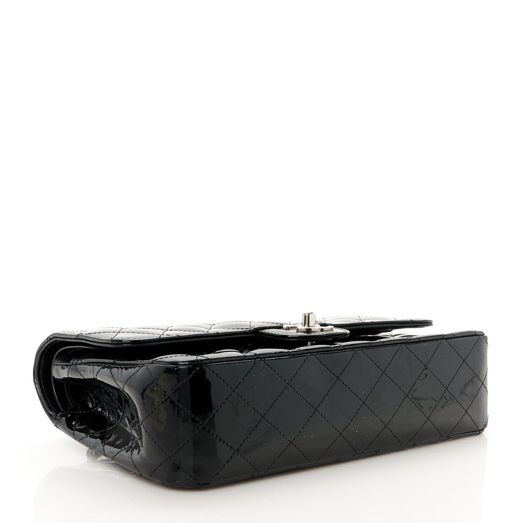 Patent Quilted Medium Double Flap Black