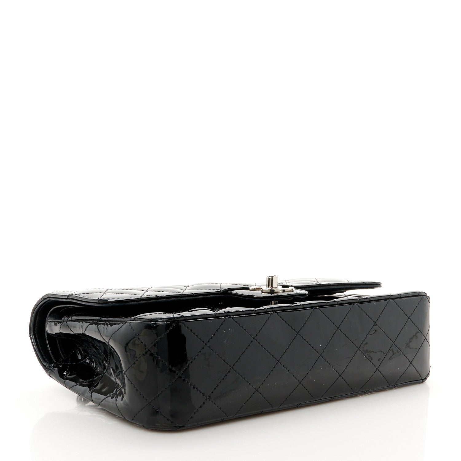 Patent Quilted Medium Double Flap Black