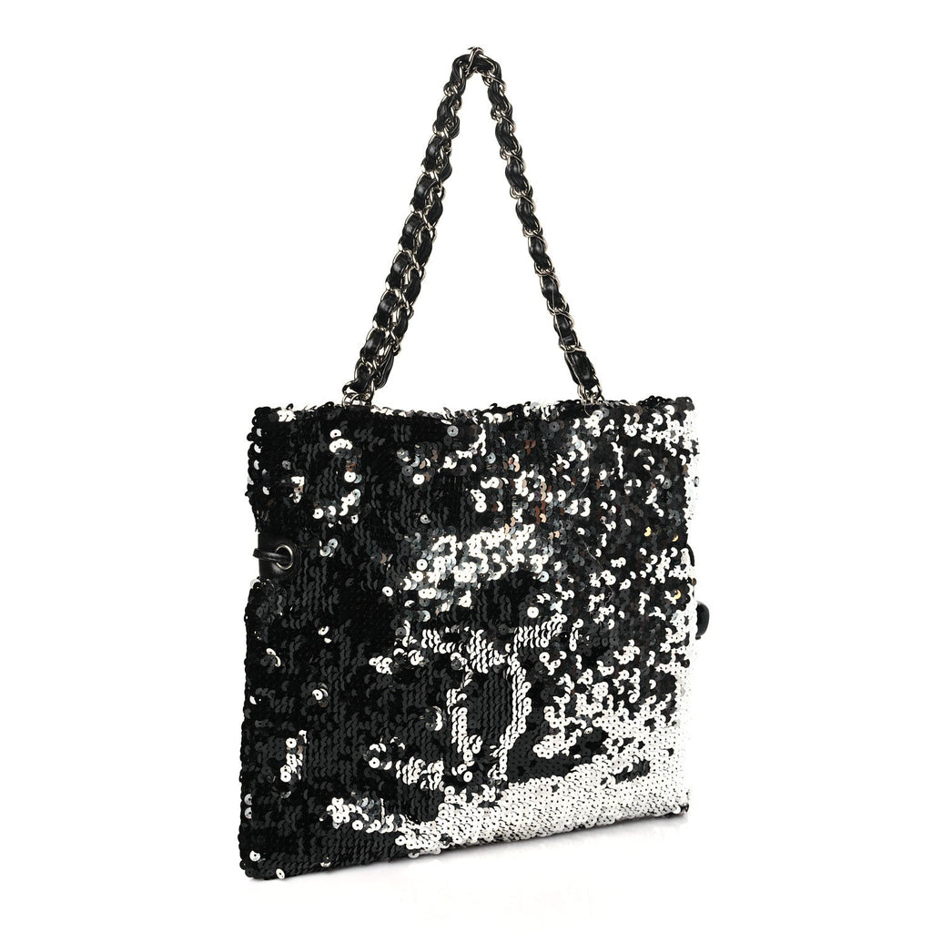 Sequin Summer Night Medium Drawstring Tote Black