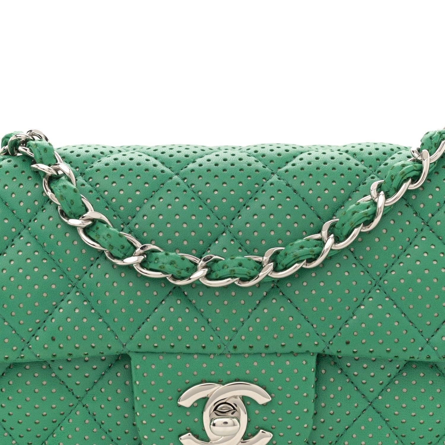 Lambskin Perforated East West Flap Green