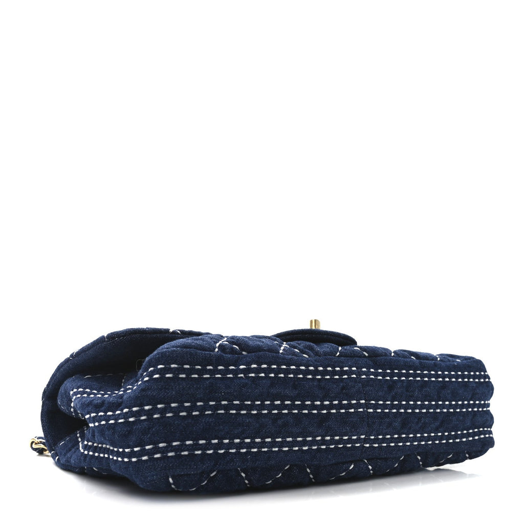 Denim Quilted Medium Denim Trip Single Flap Blue