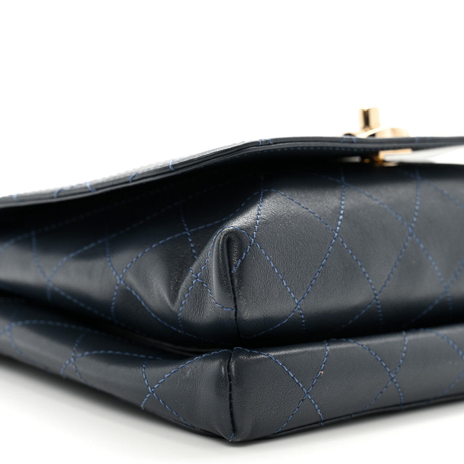 Calfskin Quilted Double Pocket Top Handle Flap Blue
