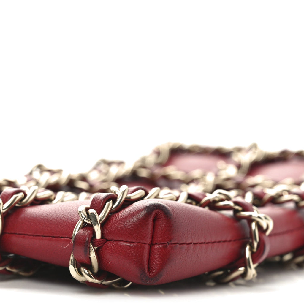 Lambskin Tech Me Out Clutch With Chain Red