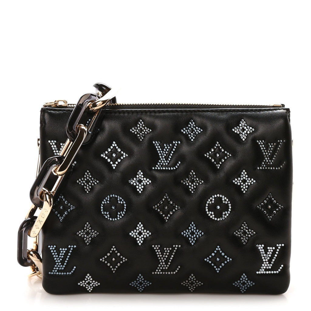 Lambskin Crystal Embellished Monogram Coussin BB Black