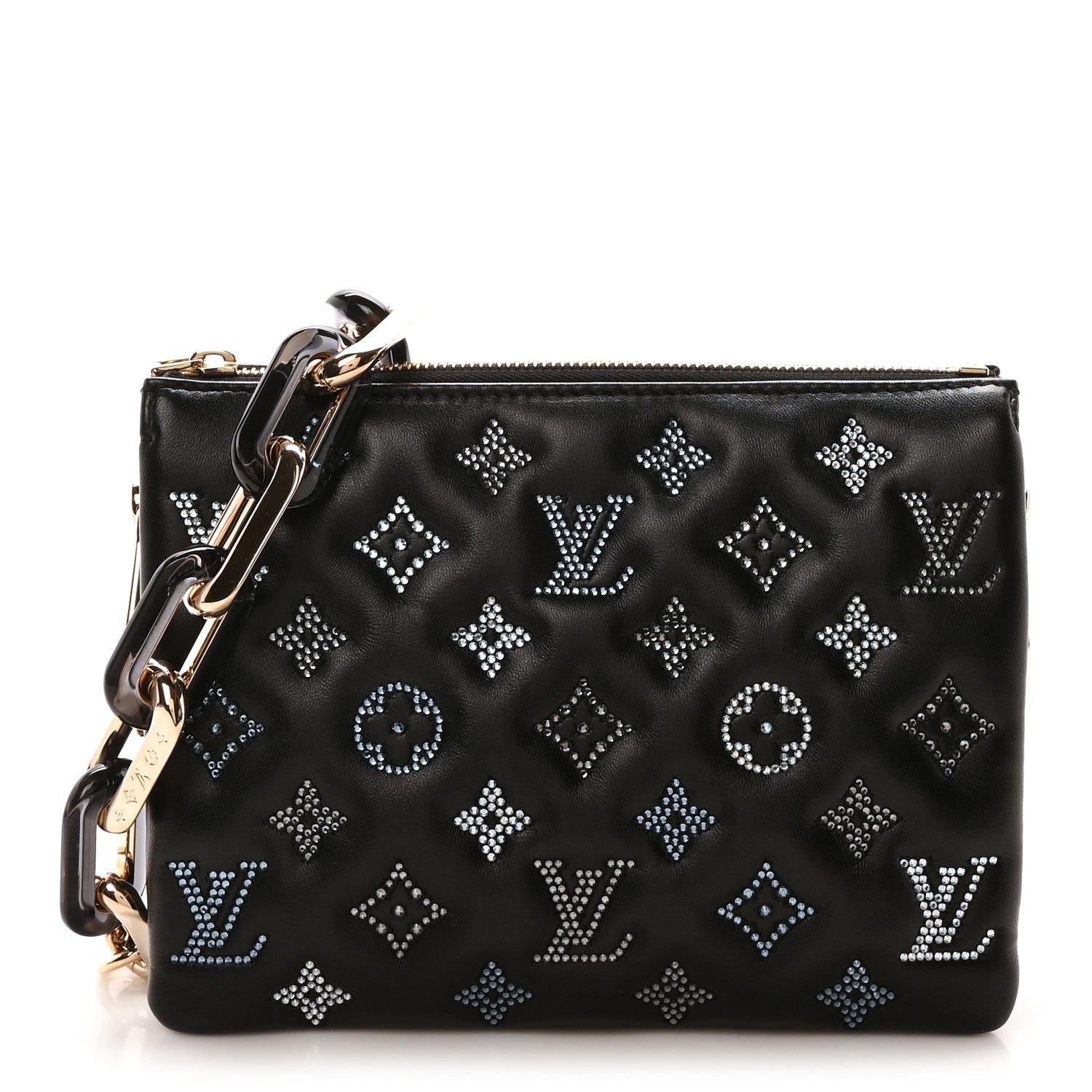 Lambskin Crystal Embellished Monogram Coussin BB Black