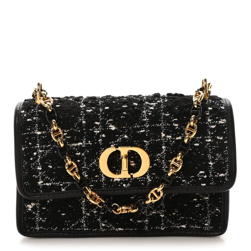 Tweed Macrocannage Mini Miss Caro Bag Black White