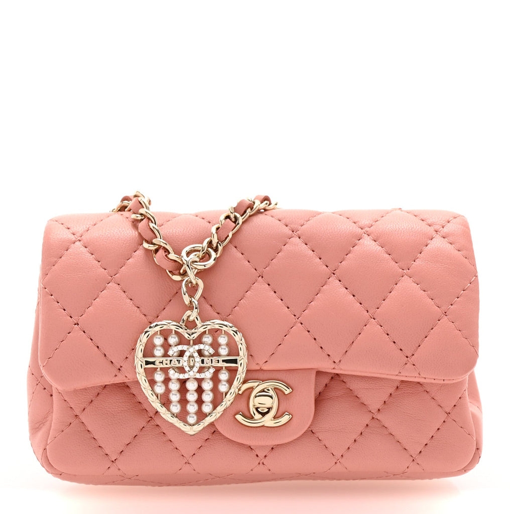 Lambskin Quilted Mini Double Flap With Hook Coral