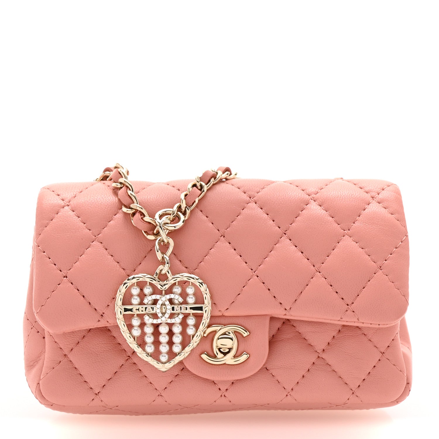 Lambskin Quilted Mini Double Flap With Hook Coral